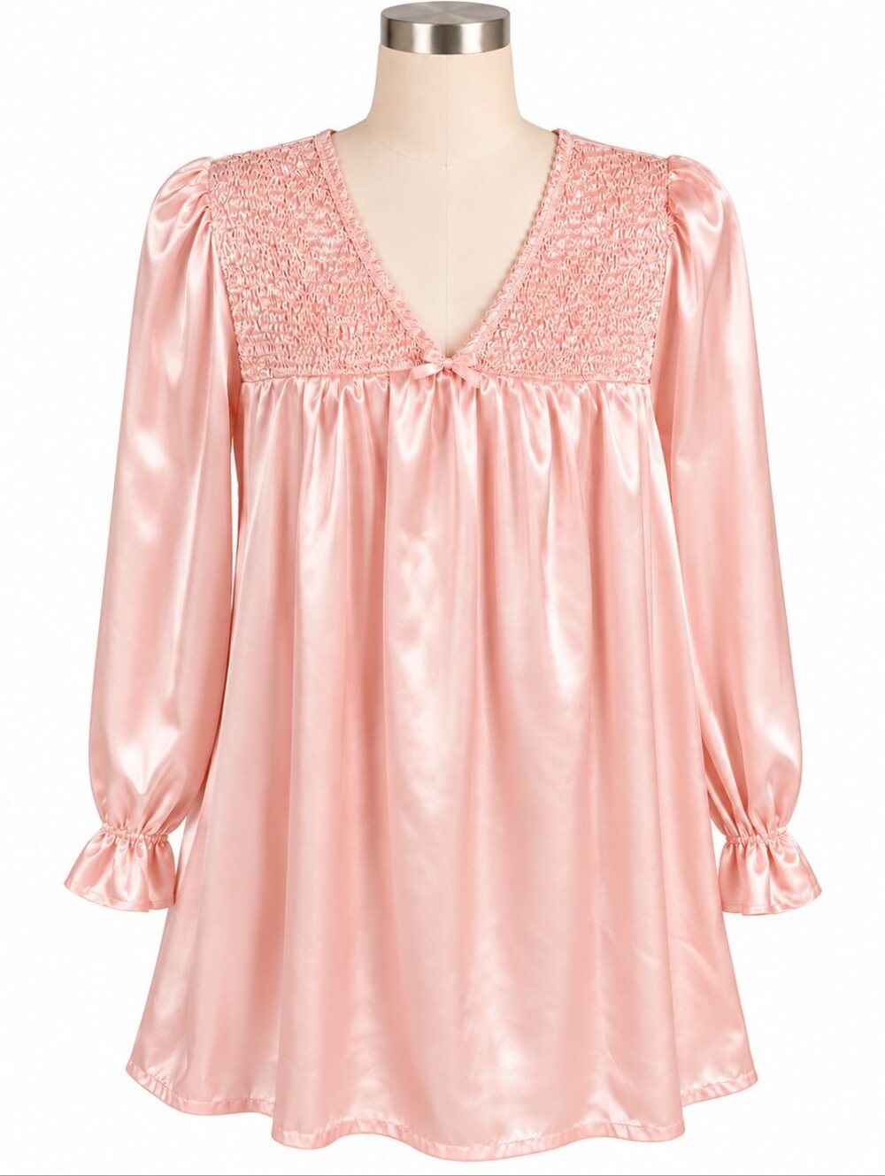 Delicates Women's Midi Pink Satin Cotton Backed Nightgown Dress Sz S-Smocked